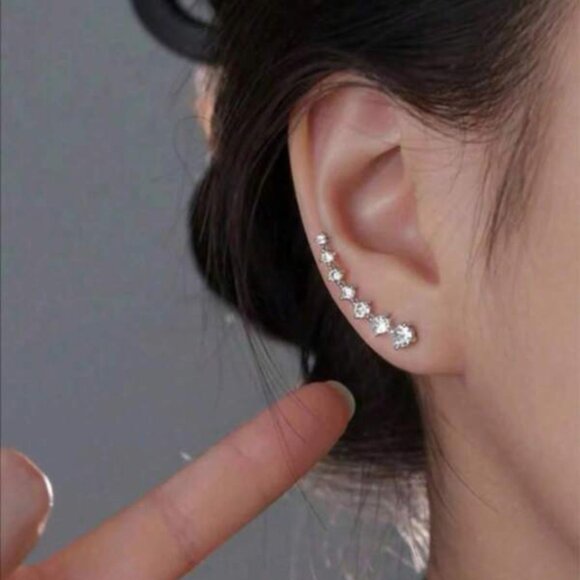 Sterling Silver 925 Moissanite Ear Climber Earrings - Picture 2 of 5